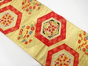 アンティーク　亀甲に華文・草花模様織り出し袋帯(着用可)